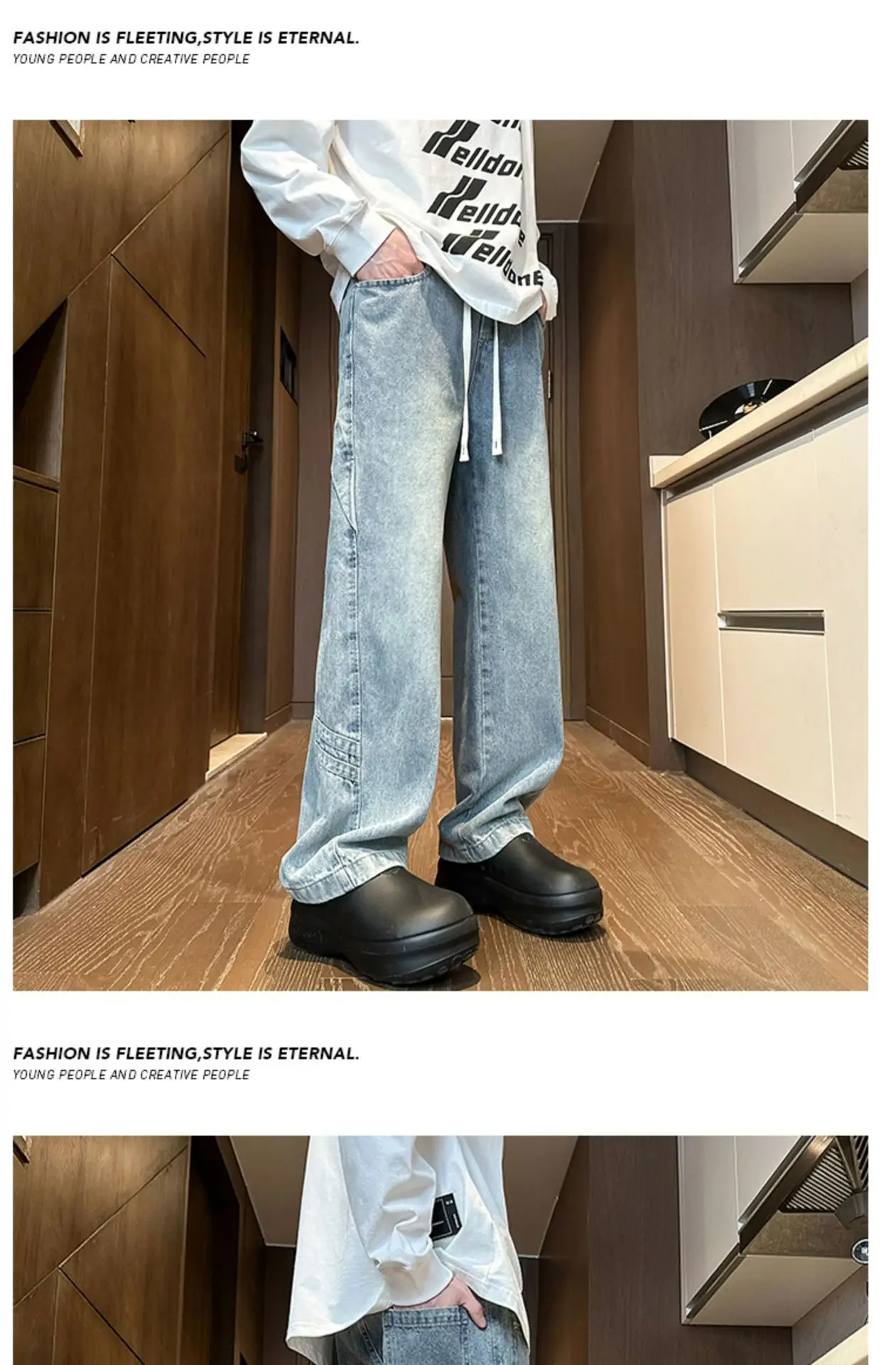 Men's American Style Wash & Wear Jeans Light Blue Loose Fit — feature 6