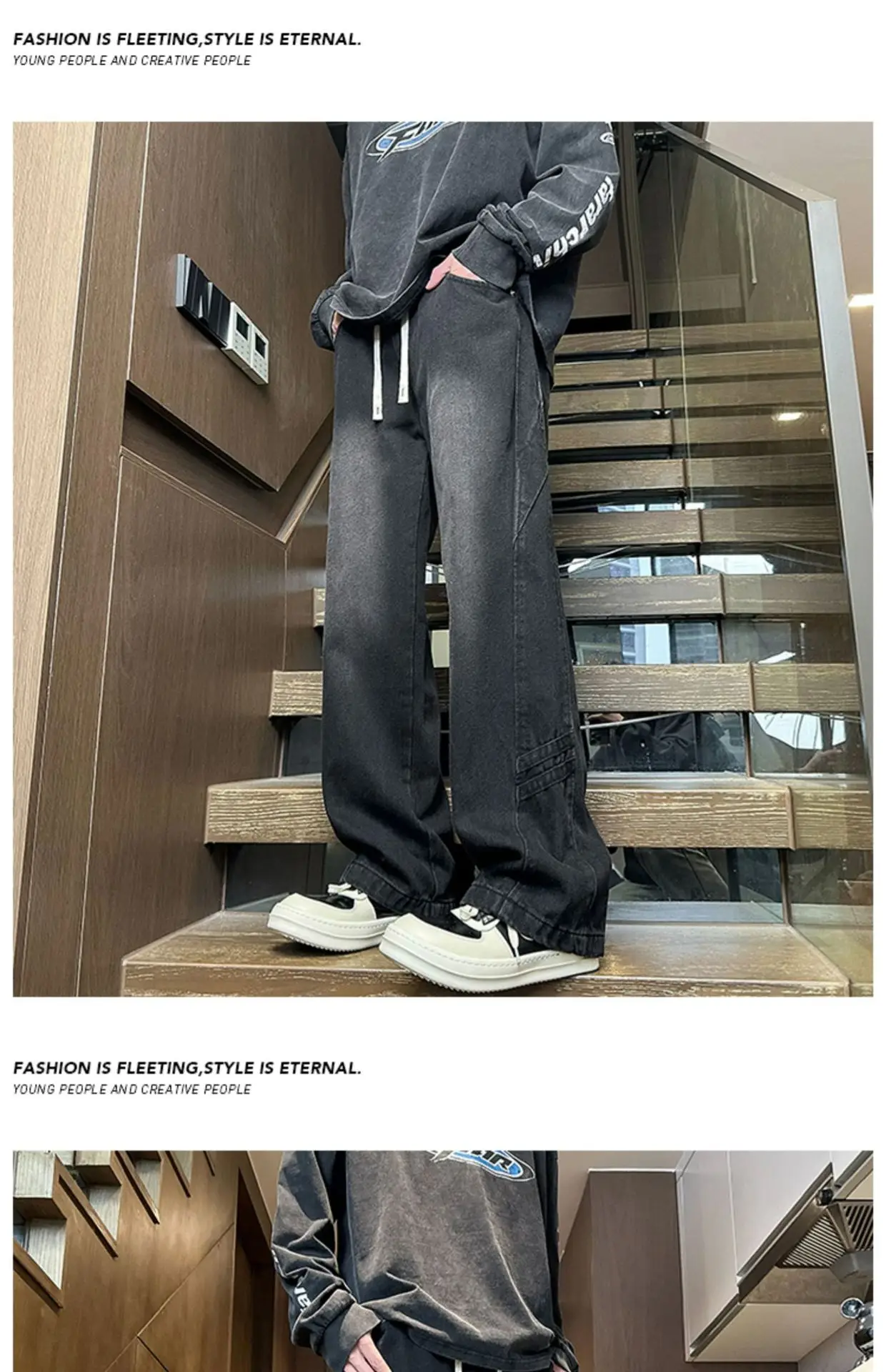 Men's American Style Wash & Wear Jeans Light Blue Loose Fit — feature 8