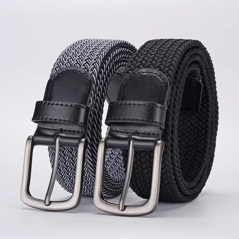 Men's Black Elastic Woven Belt with Silver Buckle - Image 3