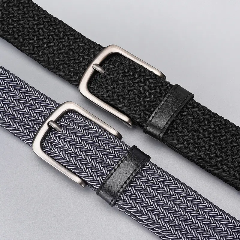 Men's Black Elastic Woven Belt with Silver Buckle - Image 4