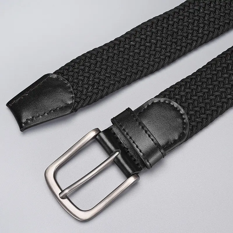 Men's Black Elastic Woven Belt with Silver Buckle - Image 5