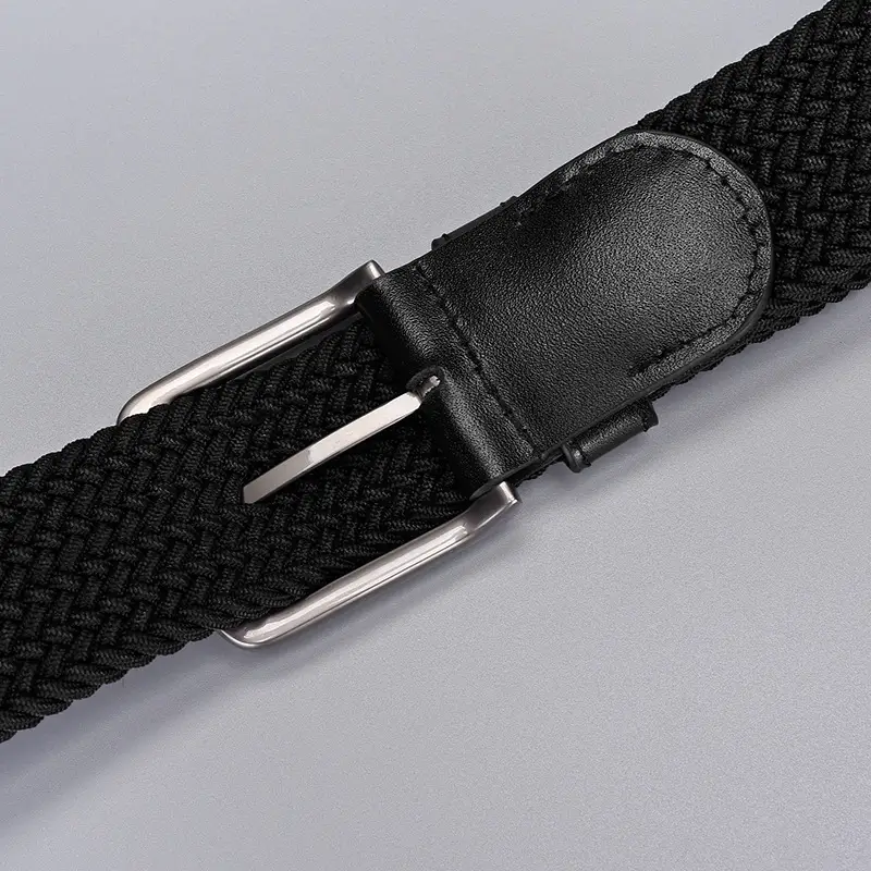 Men's Black Elastic Woven Belt with Silver Buckle - Image 6