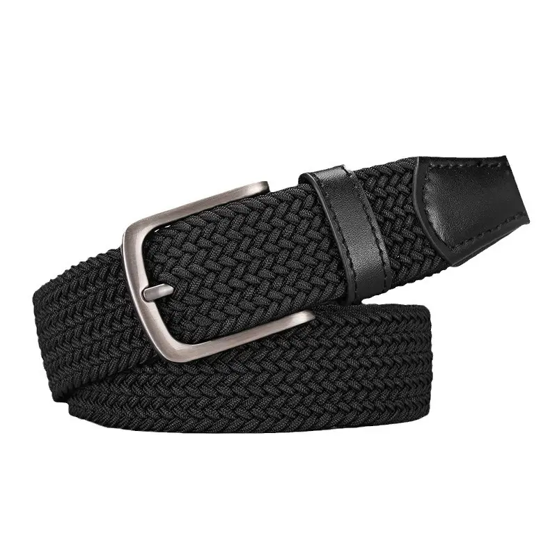 Men's Black Elastic Woven Belt with Silver Buckle - Image 7