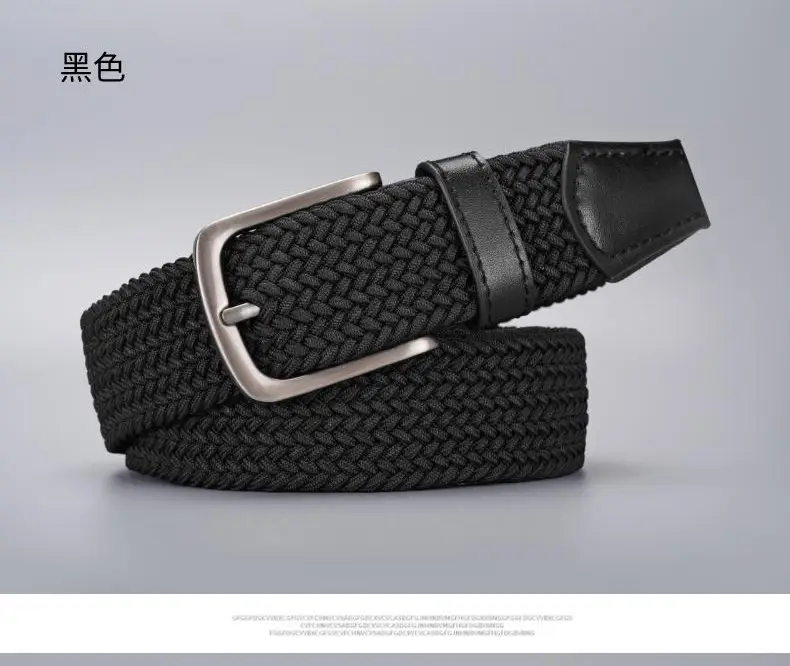 Men's Black Elastic Woven Belt with Silver Buckle — feature 6