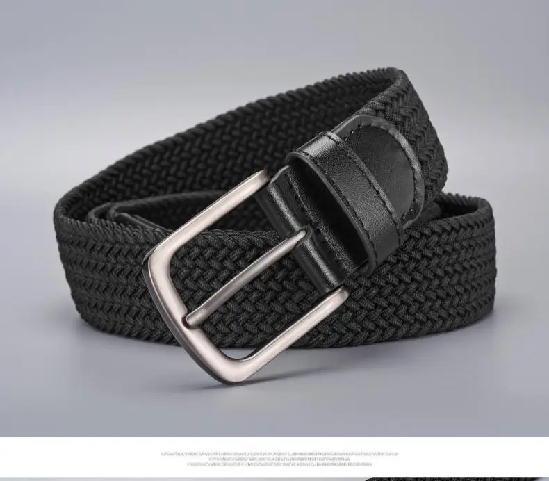 Men's Black Elastic Woven Belt with Silver Buckle — feature 7
