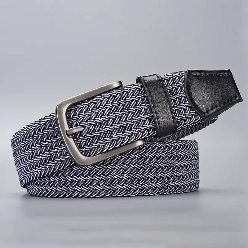 Men's Black Elastic Woven Belt with Silver Buckle - Image 2