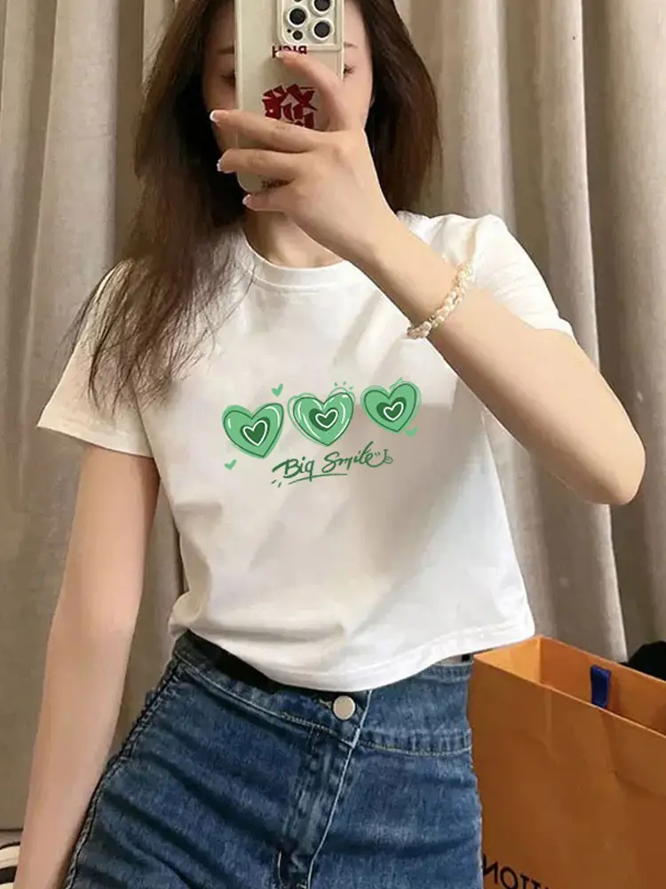 Pure Cotton Short-Sleeved T-Shirt for Women, Summer New Style, High-Waisted, Short-Cut, Hot Girl Style, Slim Fit, Round Neck Bottoming Shirt for Small People