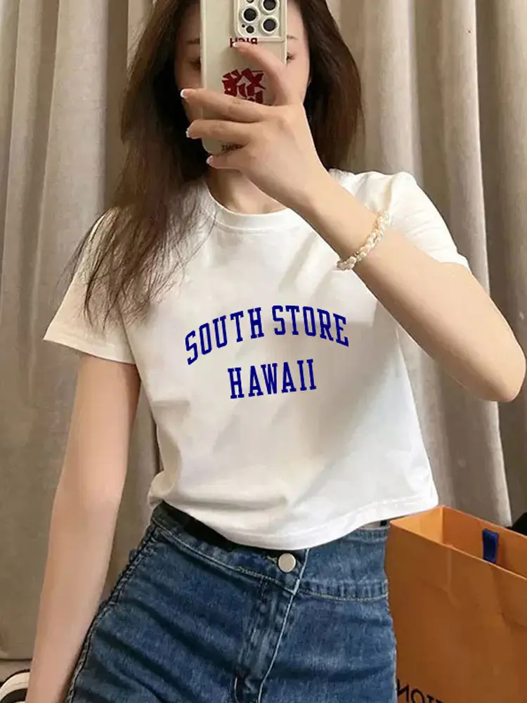 Pure Cotton Short-Sleeved T-Shirt for Women, Summer New Style, High-Waisted, Short-Cut, Hot Girl Style, Slim Fit, Round Neck Bottoming Shirt for Small People