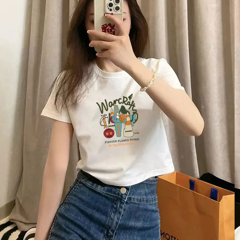 Pure Cotton Short-Sleeved T-Shirt for Women, Summer New Style, High-Waisted, Short-Cut, Hot Girl Style, Slim Fit, Round Neck Bottoming Shirt for Small People — feature 13