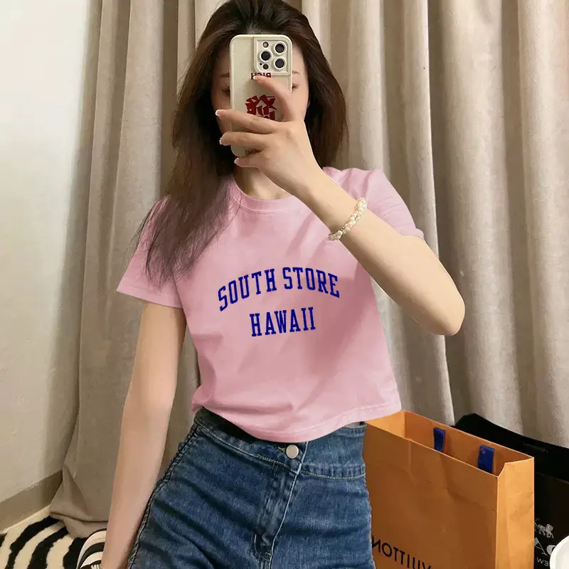 Pure Cotton Short-Sleeved T-Shirt for Women, Summer New Style, High-Waisted, Short-Cut, Hot Girl Style, Slim Fit, Round Neck Bottoming Shirt for Small People — feature 30