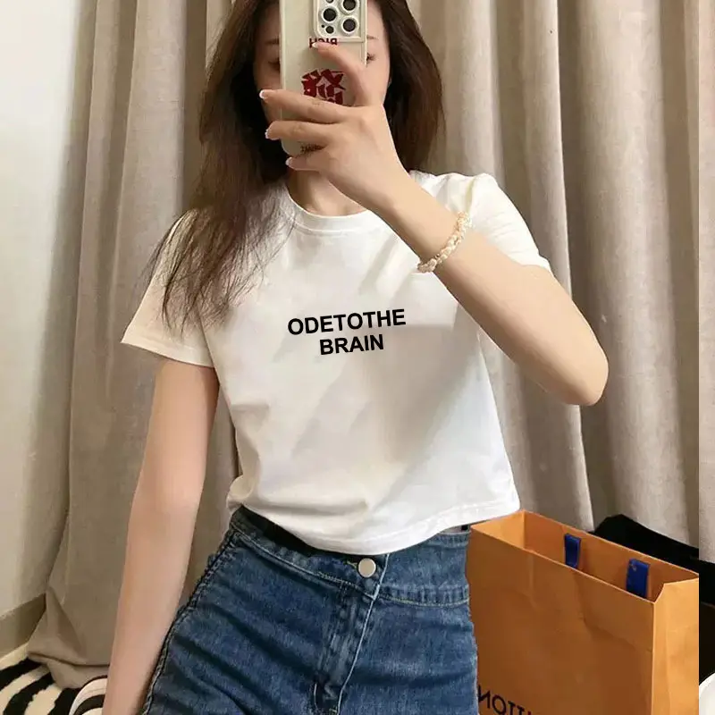 Pure Cotton Short-Sleeved T-Shirt for Women, Summer New Style, High-Waisted, Short-Cut, Hot Girl Style, Slim Fit, Round Neck Bottoming Shirt for Small People