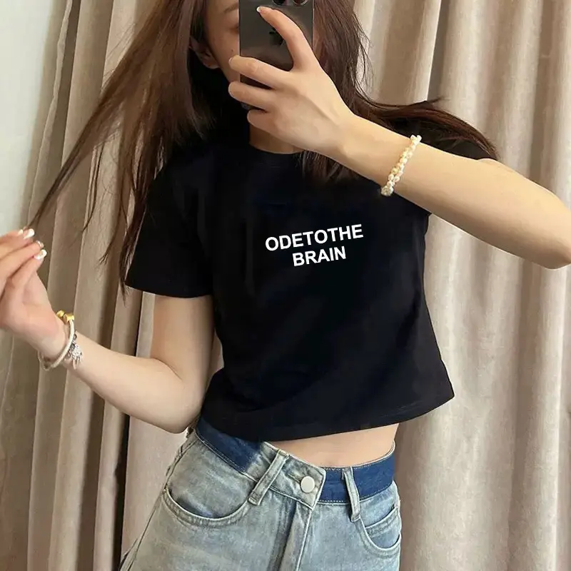Pure Cotton Short-Sleeved T-Shirt for Women, Summer New Style, High-Waisted, Short-Cut, Hot Girl Style, Slim Fit, Round Neck Bottoming Shirt for Small People