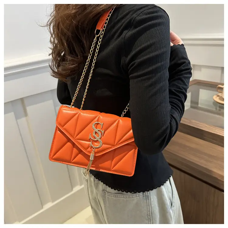 Orange Chain Embroidery Women's Shoulder Bag - Image 5