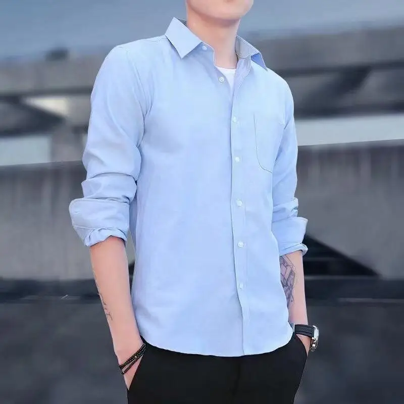 Men Slim Fitting Oxford Shirt Navy Blue Button Down - Image 72