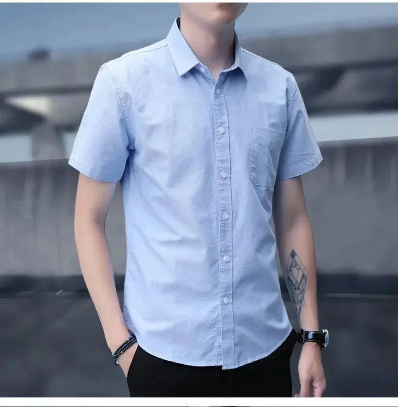 Men Slim Fitting Oxford Shirt Navy Blue Button Down — feature 10