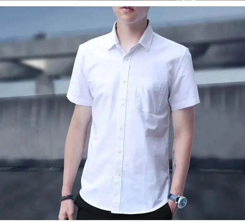 Men Slim Fitting Oxford Shirt Navy Blue Button Down — feature 11