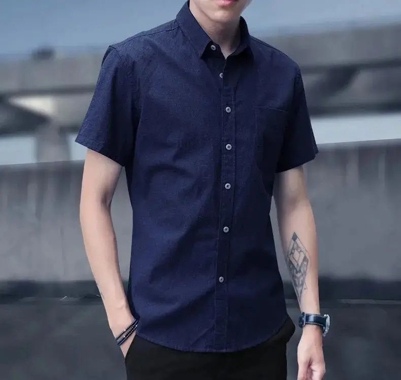 Men Slim Fitting Oxford Shirt Navy Blue Button Down — feature 12