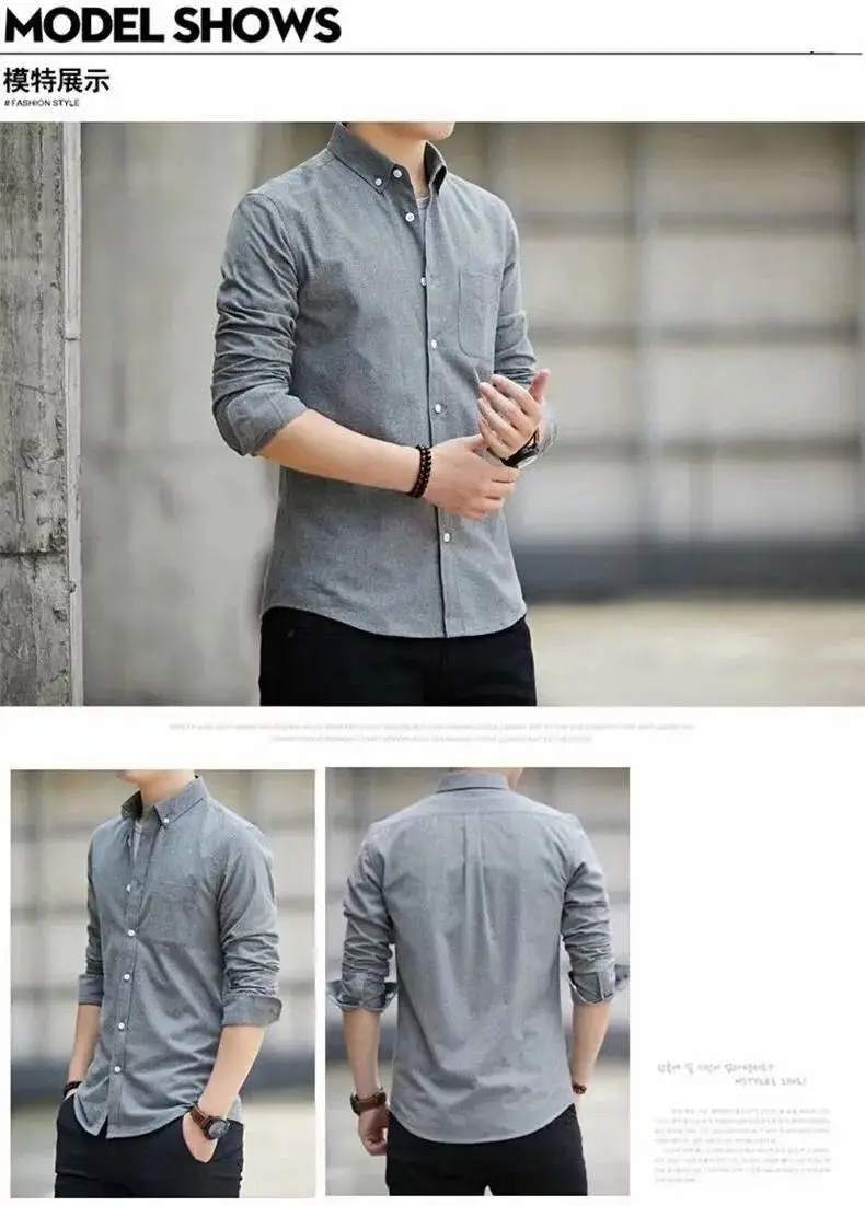 Men Slim Fitting Oxford Shirt Navy Blue Button Down — feature 14
