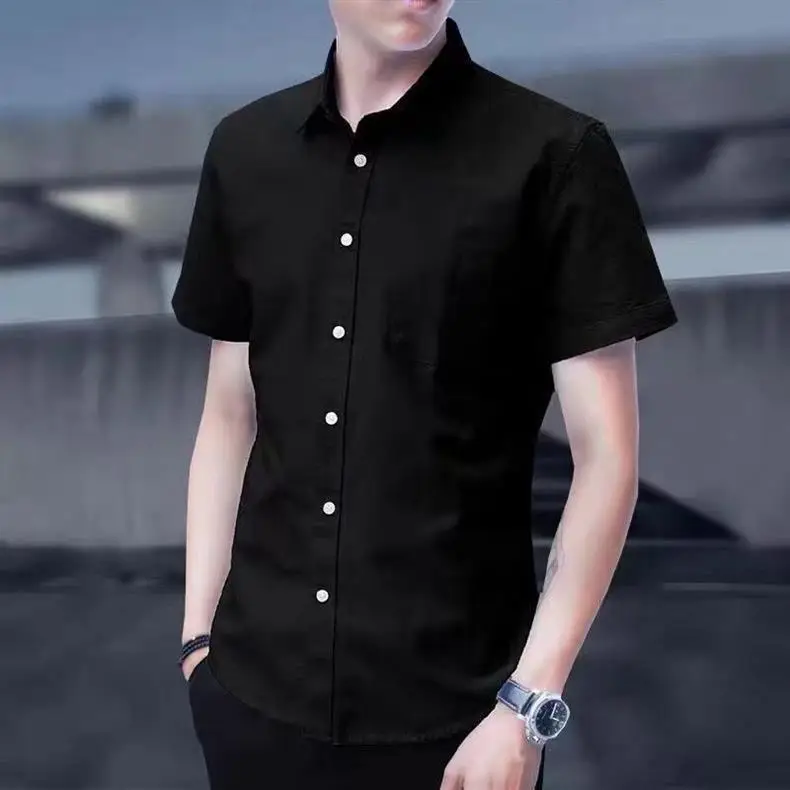 Men Slim Fitting Oxford Shirt Navy Blue Button Down — feature 15
