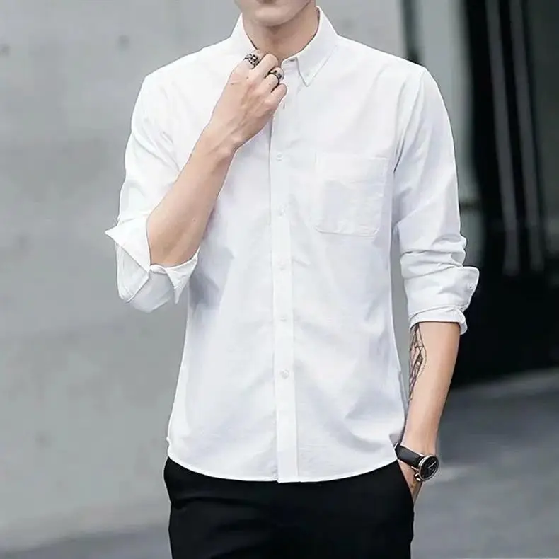 Men Slim Fitting Oxford Shirt Navy Blue Button Down — feature 16