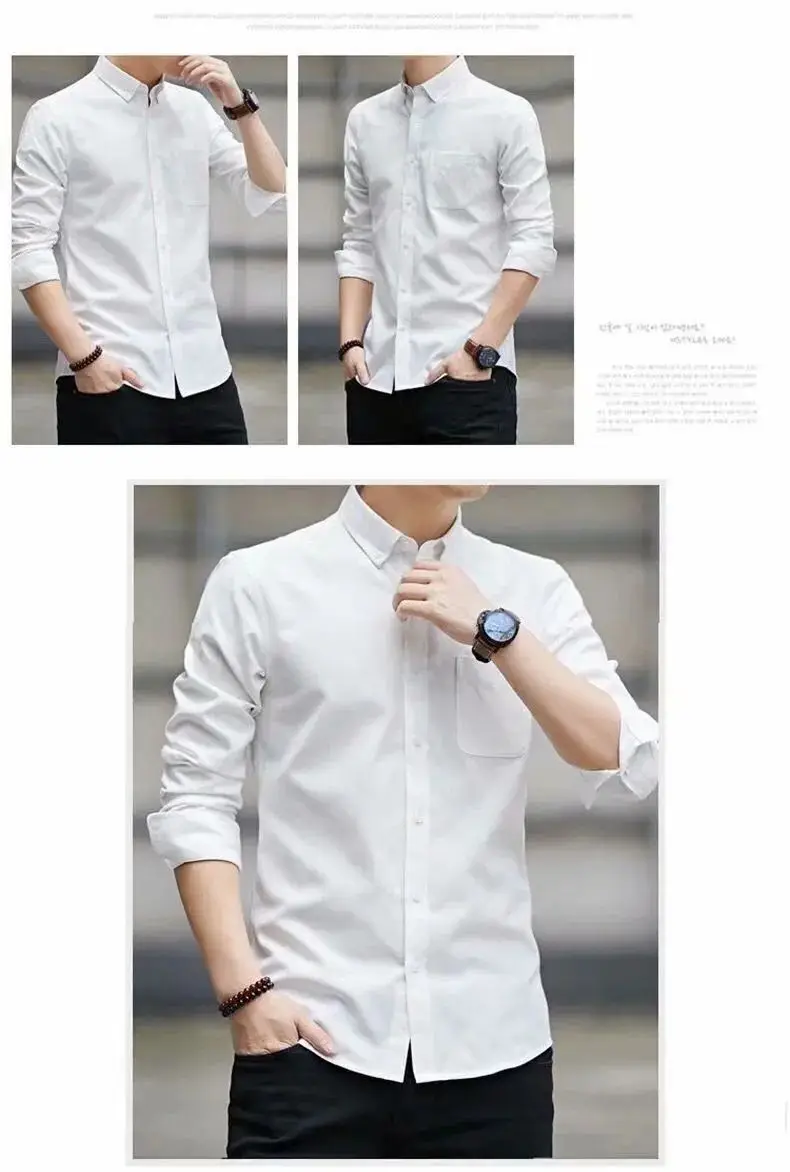 Men Slim Fitting Oxford Shirt Navy Blue Button Down — feature 17