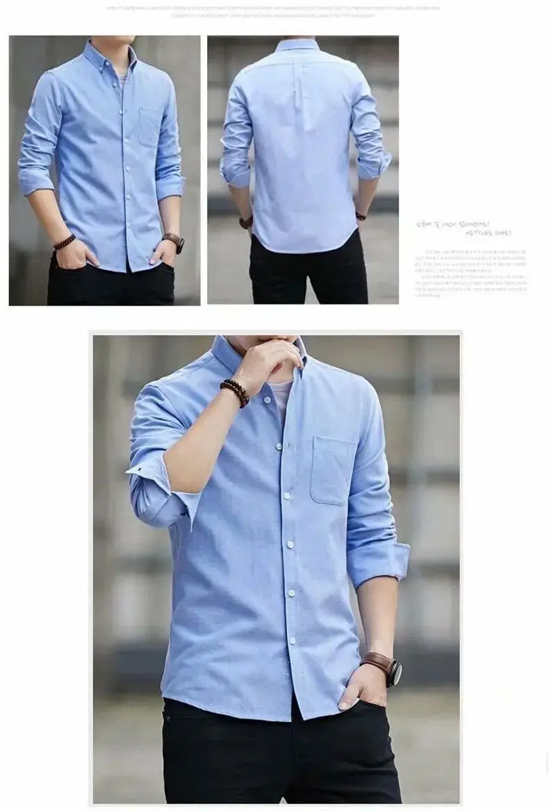 Men Slim Fitting Oxford Shirt Navy Blue Button Down — feature 19
