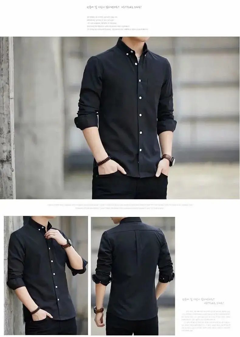 Men Slim Fitting Oxford Shirt Navy Blue Button Down — feature 21