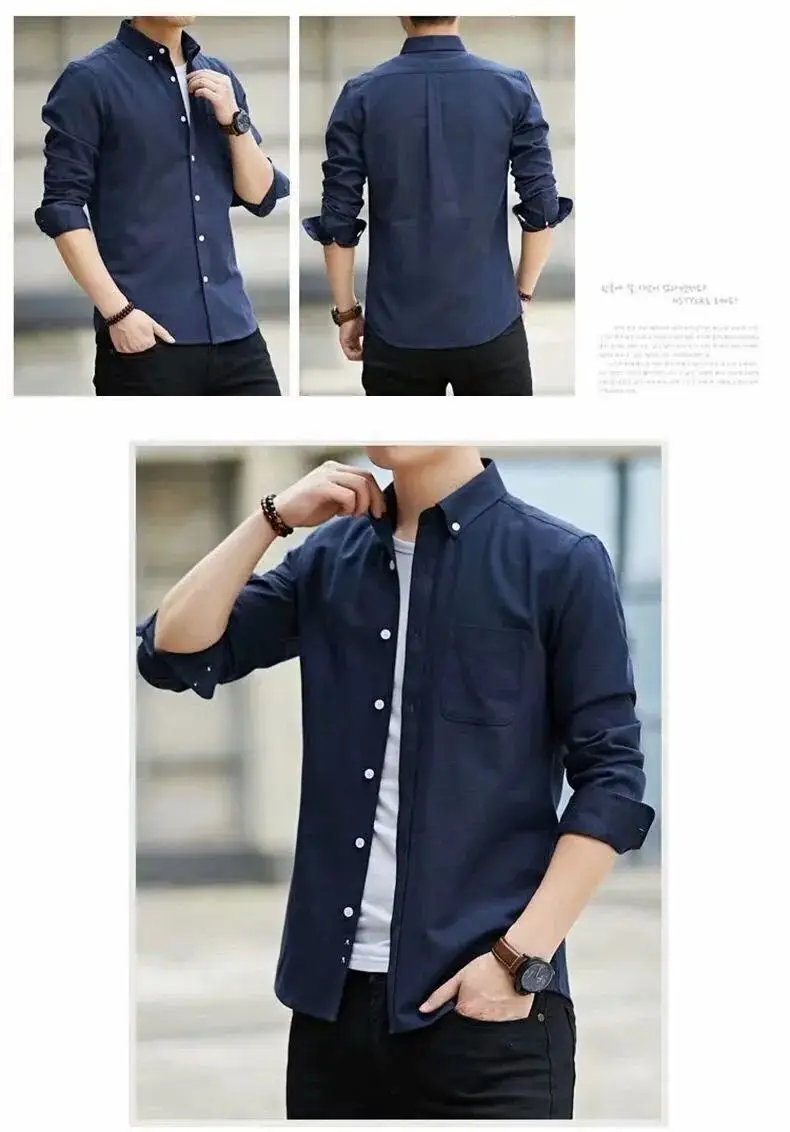 Men Slim Fitting Oxford Shirt Navy Blue Button Down — feature 23