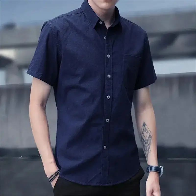 Men Slim Fitting Oxford Shirt Navy Blue Button Down - Image 49