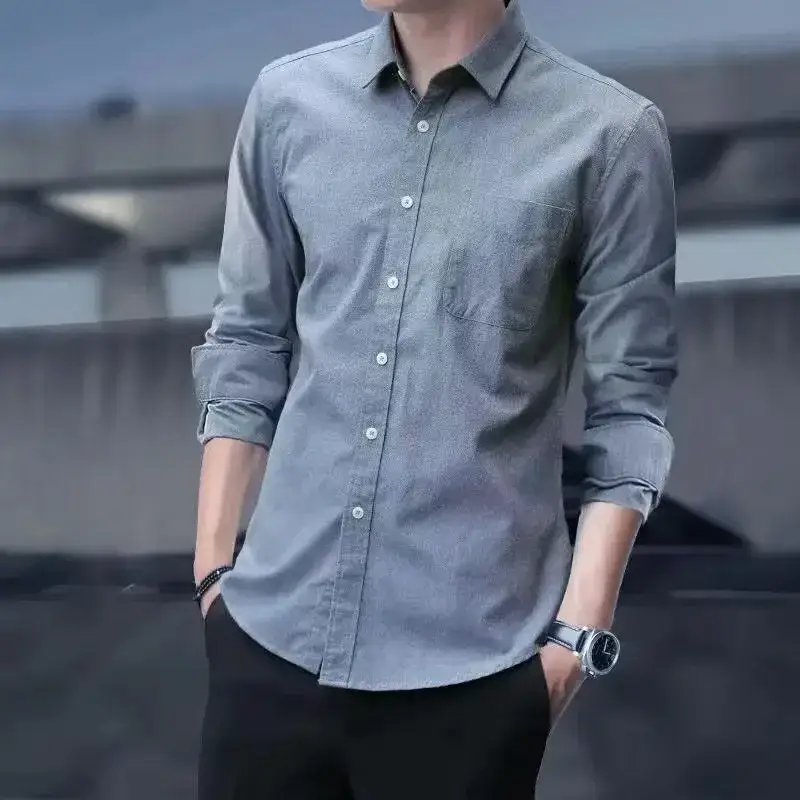 Men Slim Fitting Oxford Shirt Navy Blue Button Down - Image 5