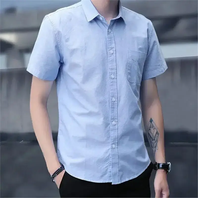 Men Slim Fitting Oxford Shirt Navy Blue Button Down - Image 54