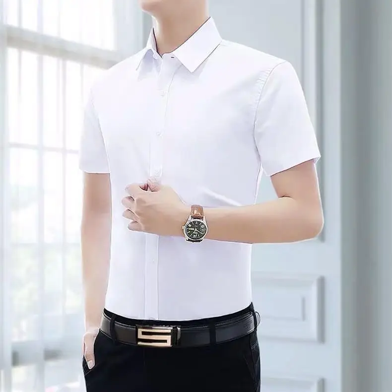Men's Slim Fit Pure White Short Sleeve Shirt — feature 2