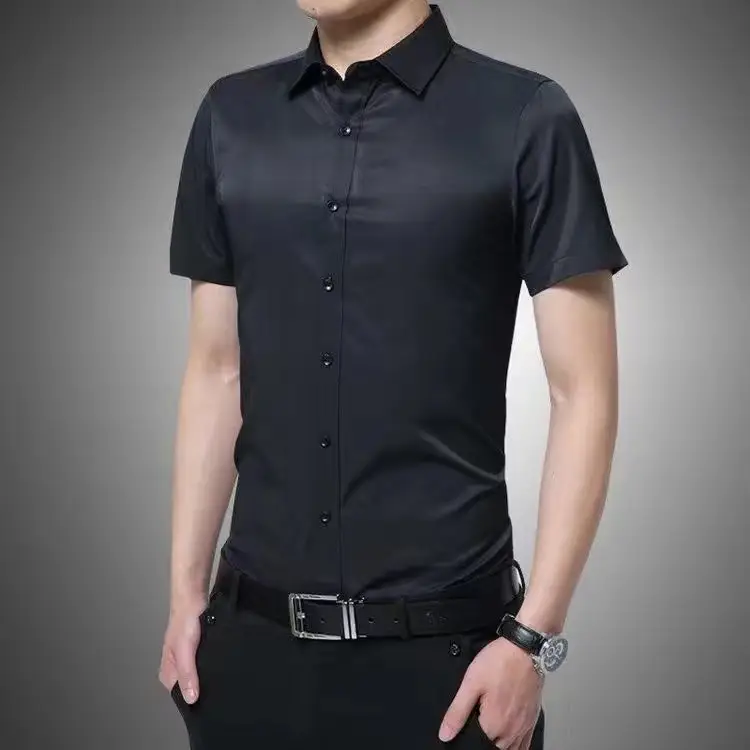 Men's Slim Fit Pure White Short Sleeve Shirt — feature 7