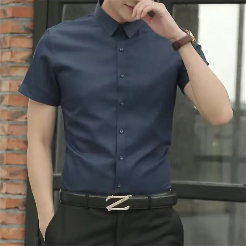 Men's Slim Fit Pure White Short Sleeve Shirt - Image 5