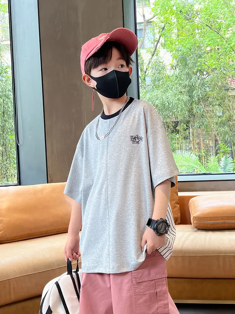 Summer Zhongda Boys T-Shirt Grey Short Sleeve - Image 2