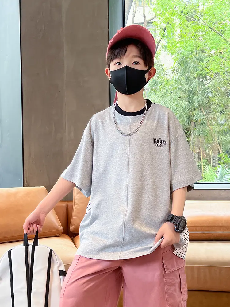 Summer Zhongda Boys T-Shirt Grey Short Sleeve - Image 5