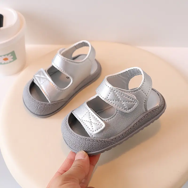 Black Velvet Toe Sandals for Toddler Boys 1-3Y