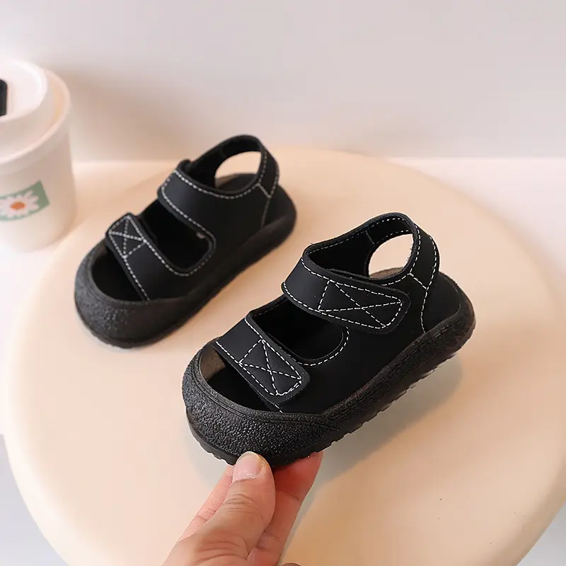 Black Velvet Toe Sandals for Toddler Boys 1-3Y