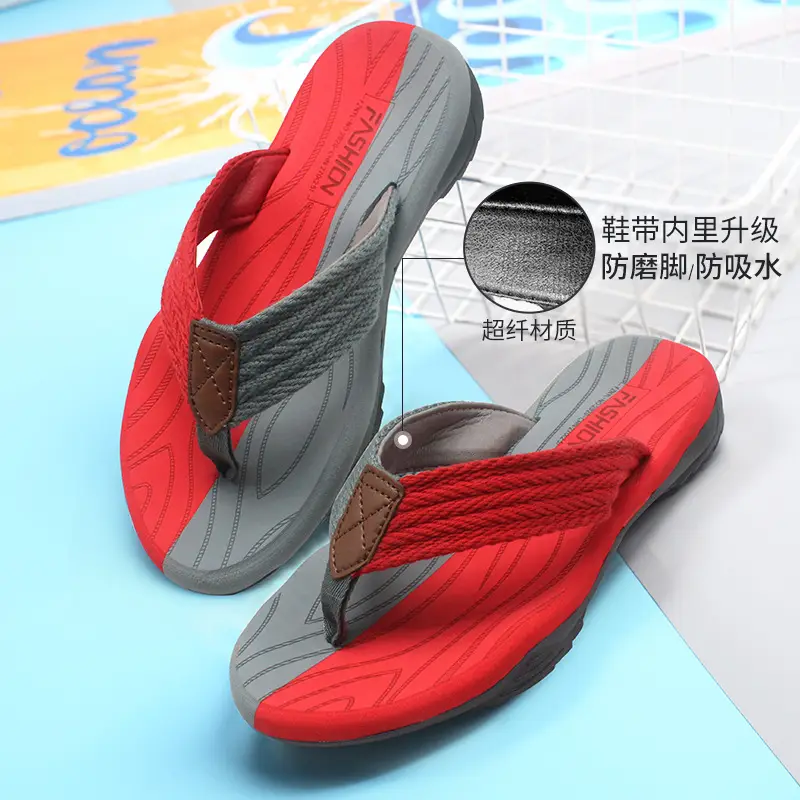 Cross-border men's flip-flops men's sense of stepping on excrement high-end summer non-slip outer wear thick bottom beach seaside plus size 47 Guangdong