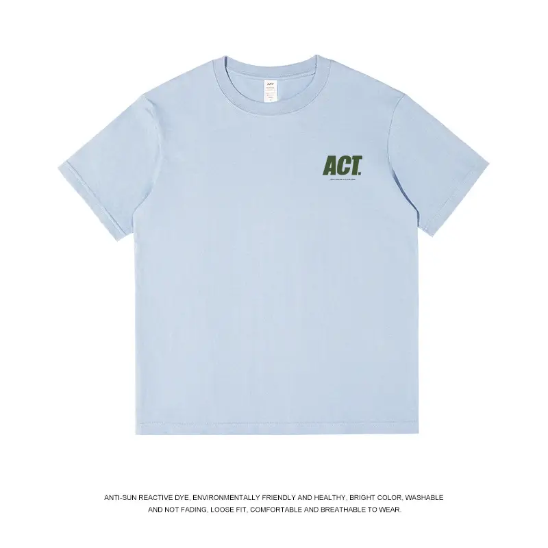 Men Light Blue ACT Printed Cotton T-Shirt 230g