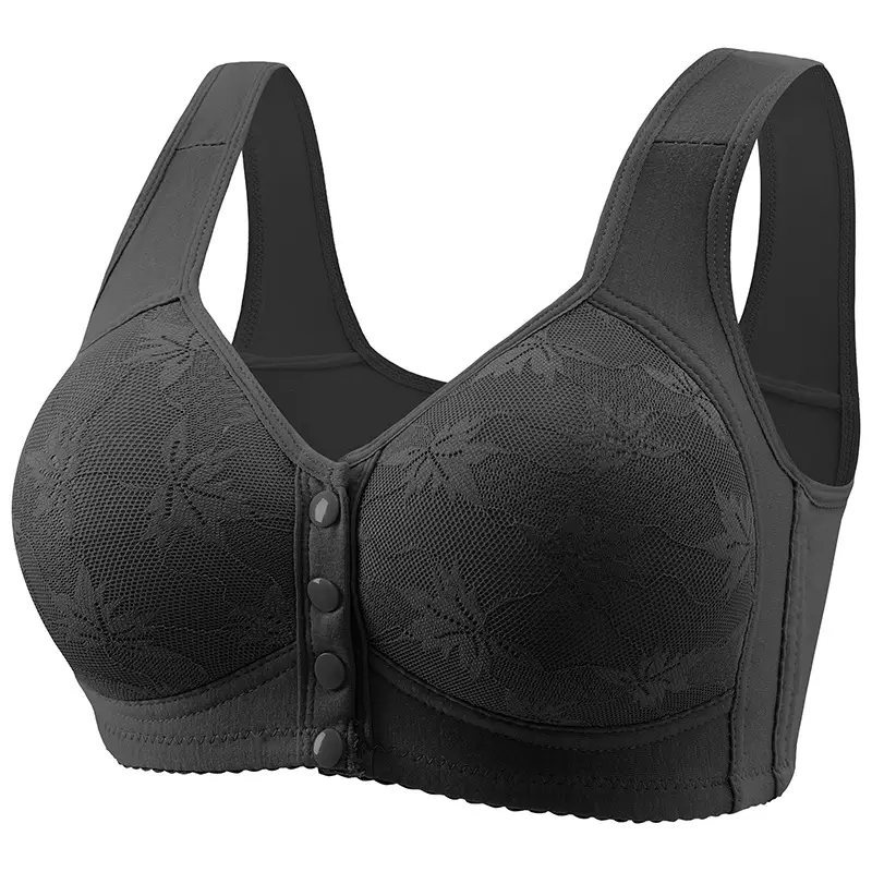 Cross-border plus size New Front Buckle No Steel Ring Vest Type Middle-aged and Elderly Underwear Printed plus size Bra Wide Shoulder Strap Women