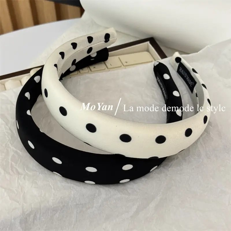 Lazy Retro Satin Wave Dot Headband Black White - Image 3