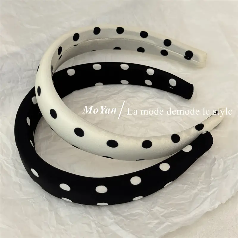 Lazy Retro Satin Wave Dot Headband Black White - Image 6