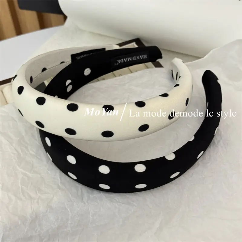 Lazy Retro Satin Wave Dot Headband Black White — feature 10