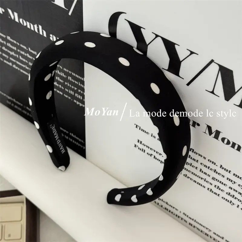 Lazy Retro Satin Wave Dot Headband Black White — feature 12