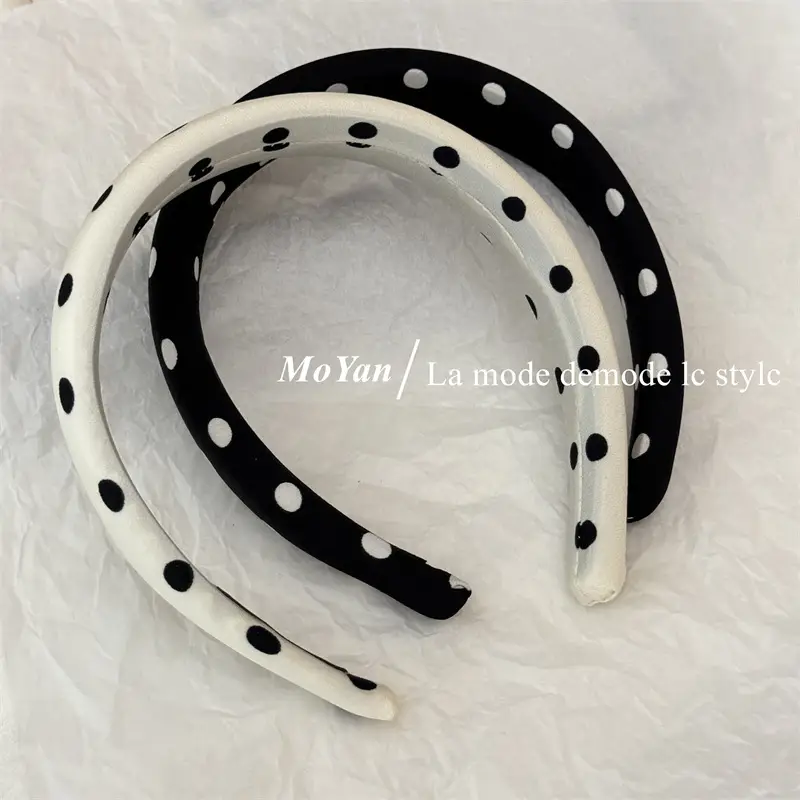 Lazy Retro Satin Wave Dot Headband Black White — feature 14
