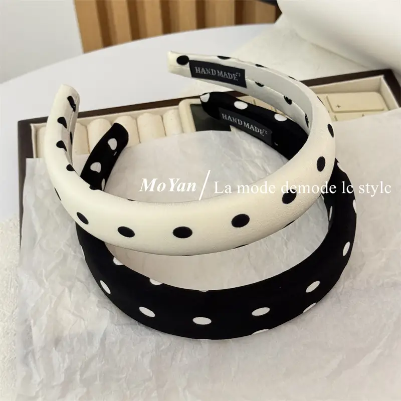 Lazy Retro Satin Wave Dot Headband Black White — feature 6