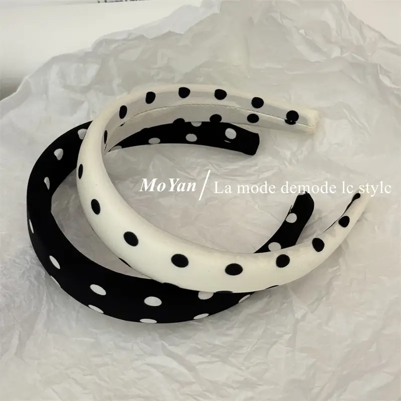 Lazy Retro Satin Wave Dot Headband Black White — feature 7