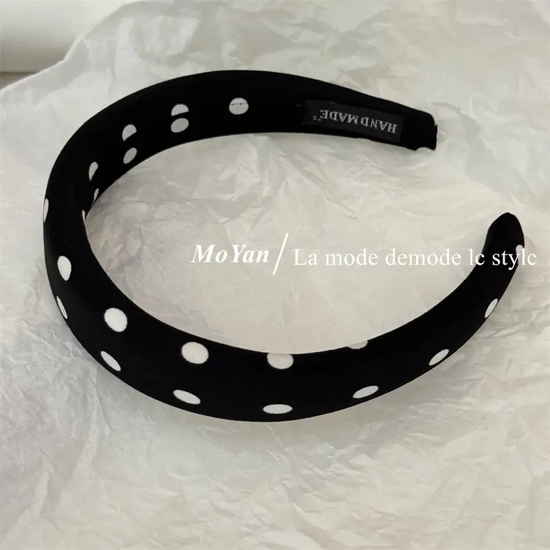Lazy Retro Satin Wave Dot Headband Black White — feature 9