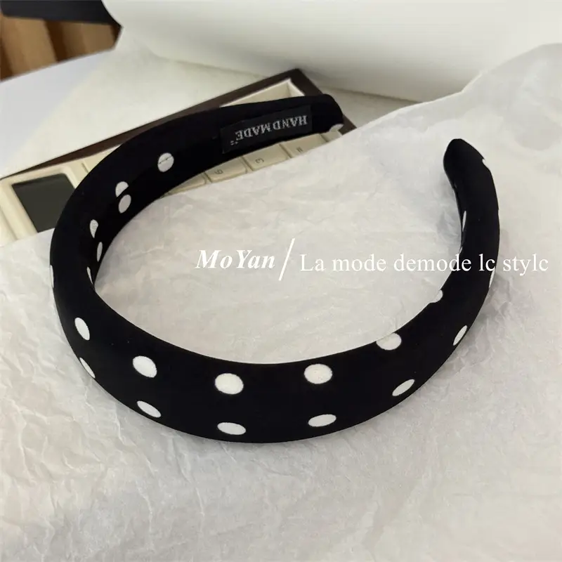Lazy Retro Satin Wave Dot Headband Black White - Image 2